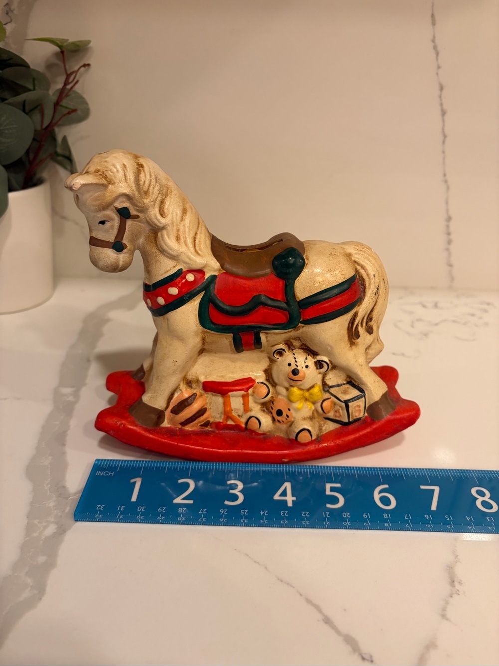 Vintage Ceramic Rocking Horse Coin Bank Teddy Bear Toys Nursery Decor - Picture 10 of 11